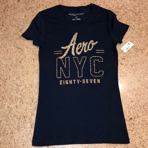 Aeropostale Navy and Gold T-shirt